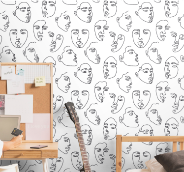 Lijntekeningen gezichten behang kunst - TenStickers
