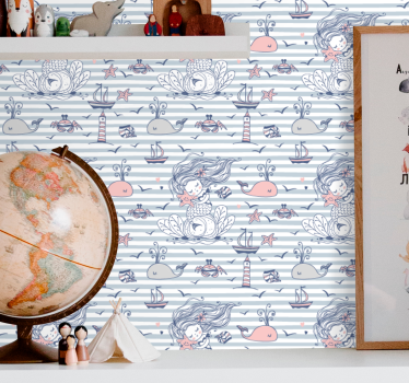 Nautisch zeemeerminthema babykamer behang - TenStickers