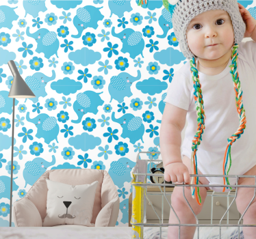 Olifant bloempatronen babykamer behang - TenStickers