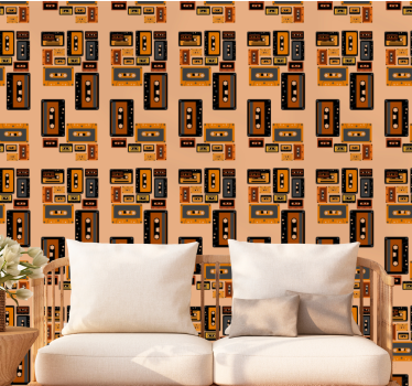 Retro cassettebandje behang kunst - TenStickers