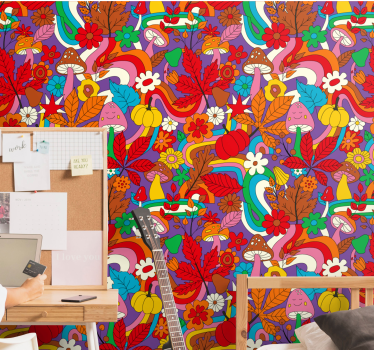 Retro kleurrijk psychedelisch Bloemen behang - TenStickers