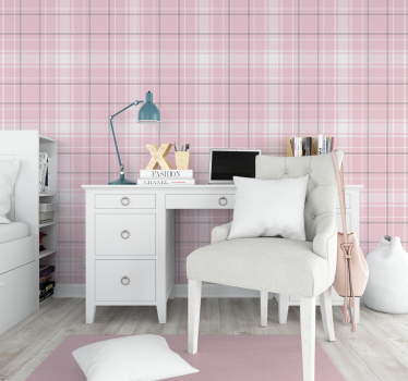 Roze en grijs schots patroon behang vierkantjes - TenStickers
