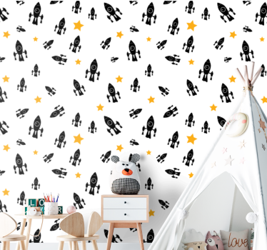 Ruimte-avontuurpatroon babykamer behang - TenStickers