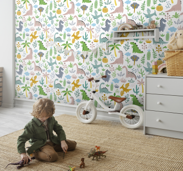 Scandinavisch Jurassic patroon dino slaapkamer behang - TenStickers