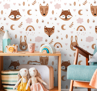 Schattige dieren regenbogen kinderkamer behang - TenStickers
