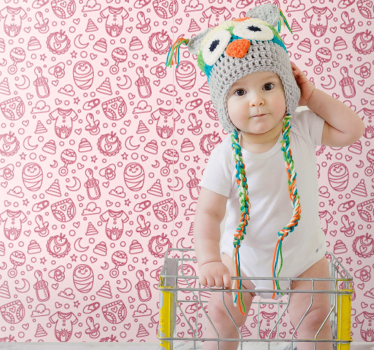 Roze speelgoed en kleding babykamer behang - TenStickers