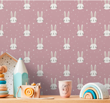 Schattige konijnengezichten babykamer behang - TenStickers