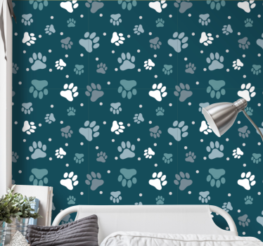 Slaapkamer behang Voetafdrukken van witte en grijze honden - TenStickers