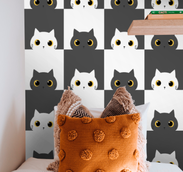 Slaapkamer behang Zwart-witte katten op film - TenStickers