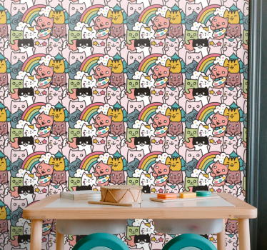 Speelse katten eenhoorns babykamer behang - TenStickers