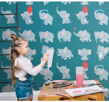 Speelse olifanten babykamer behang - TenStickers