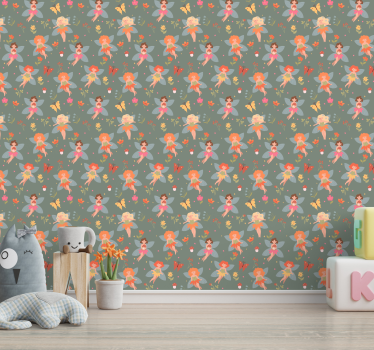 Sprookjesachtig bloemmotief babykamer behang - TenStickers
