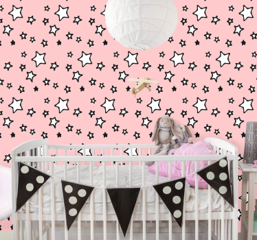 Roze sterren ontwerp babykamer behang - TenStickers