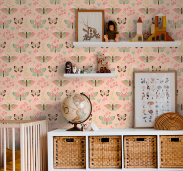 Vlinders roze motief behangpapier kinderkamer - TenStickers