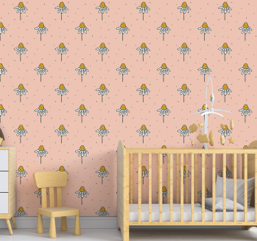 Madeliefjespatroon op roze achtergrond babykamer behang - TenStickers