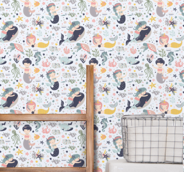 Zeemeermin watervrienden babykamer behang - TenStickers