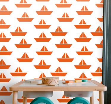 Oranje zeilbootmotief behangpapier kinderkamer - TenStickers