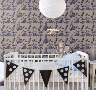 Zeilboten met naam babykamer behang - TenStickers